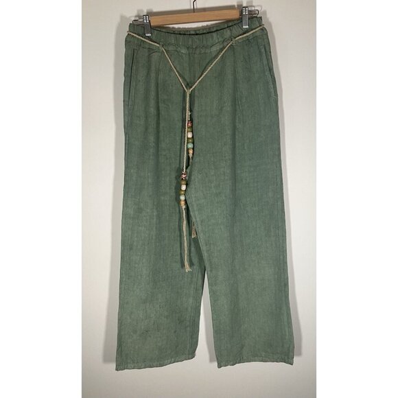 NWT Dr. Collectors P73 flare pleated wild silk and hemp green pants L California - Picture 1 of 12